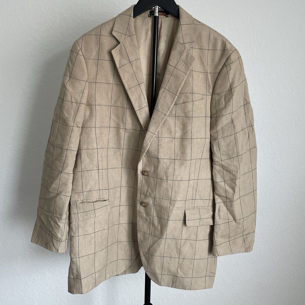 Land's End Blazer 40T Tan Windowpane Sport Coat